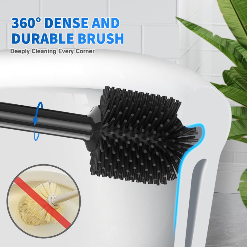 LOVLOY Toilet Plunger and Brush  Silicone Bowl Brush and Heavy Duty Toilet Plunger Set with Ventilated Holder  2-in-1 Toilet Brush and Plunger Combo for Bathroom Cleaning (Black  1 Set) - Image 5